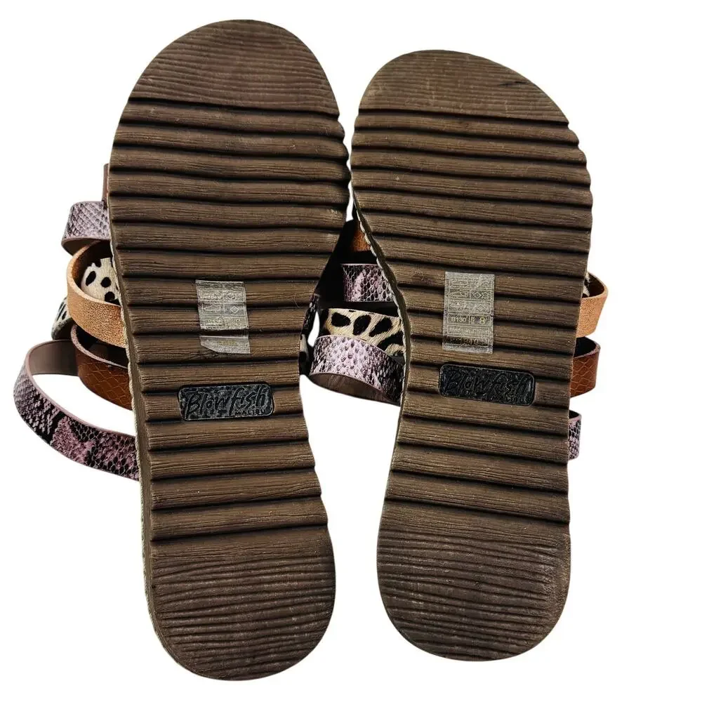 Blowfish Malibu Orrah Leather Mixed Animal Print Slide On Sandals Women's Size 8